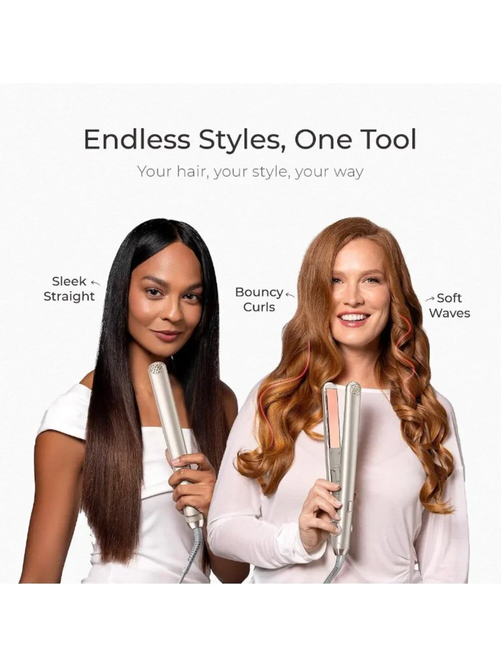 2-in-1 Hair Straightener & Curler, Fast Heating, Titanium, Adjustable Temp